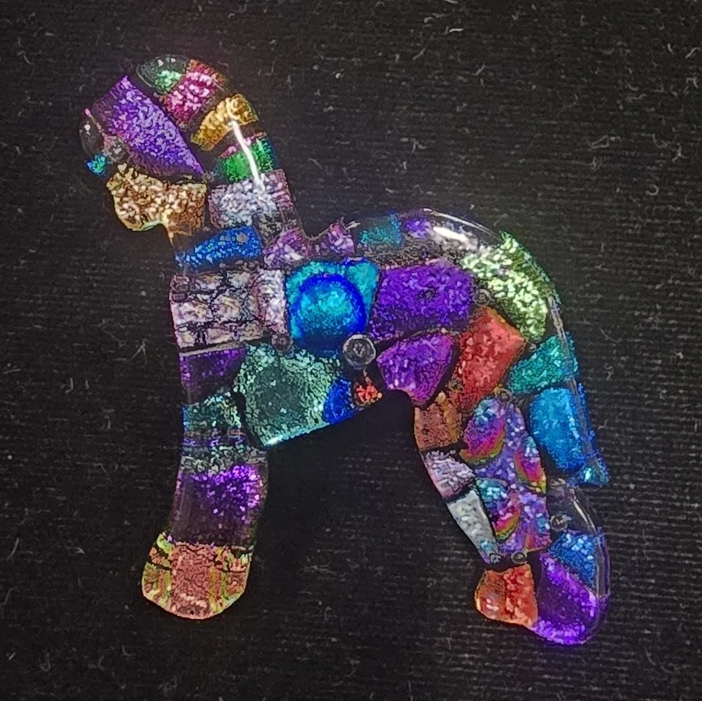 Dichroic Fused Glass Artisan Made  Horse Pony Animal Pin Brooch